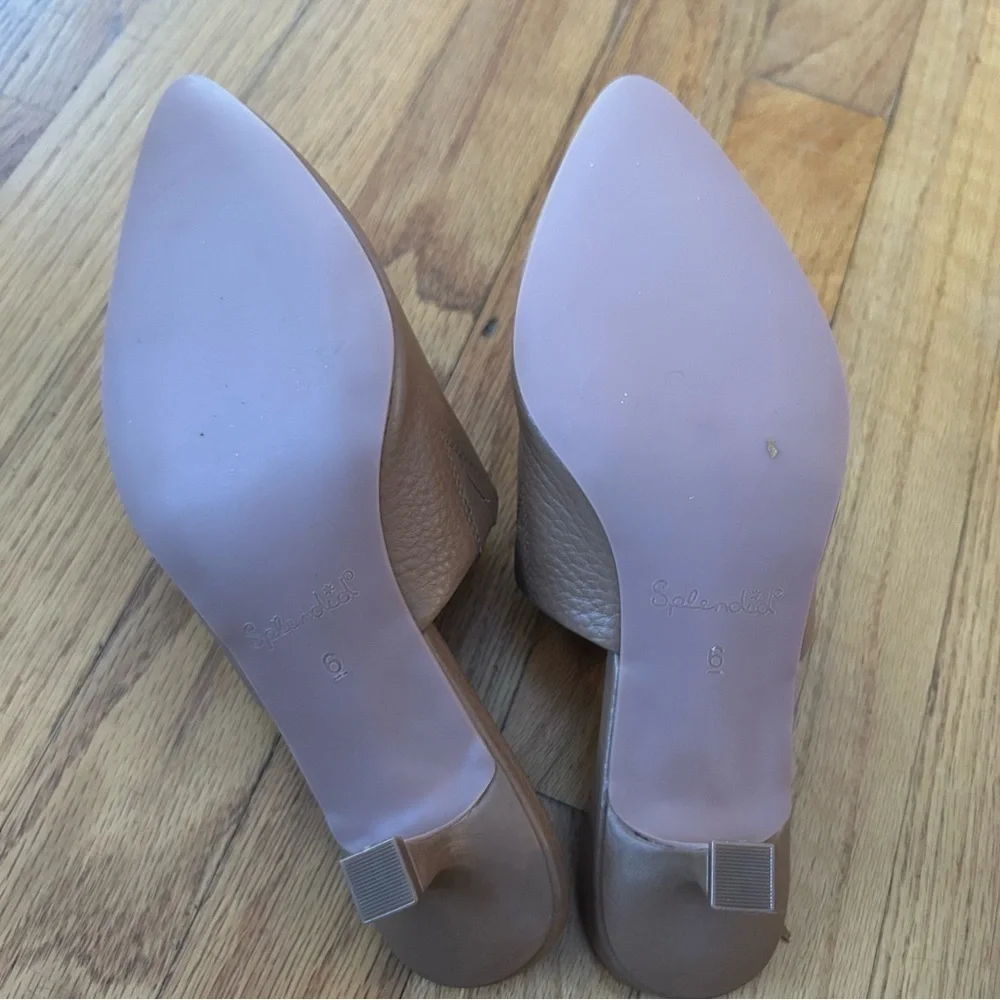 Splendid Tan Pointed Toe Kitten Heel Mule, Size 6. New in Box